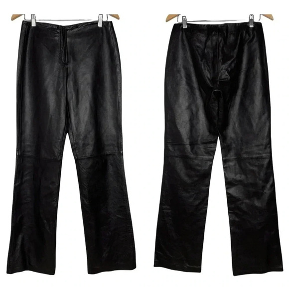 DKNY NWOT 100% Leather Black Mid Rise Bootcut Pants Size 8 - Picture 1 of 11